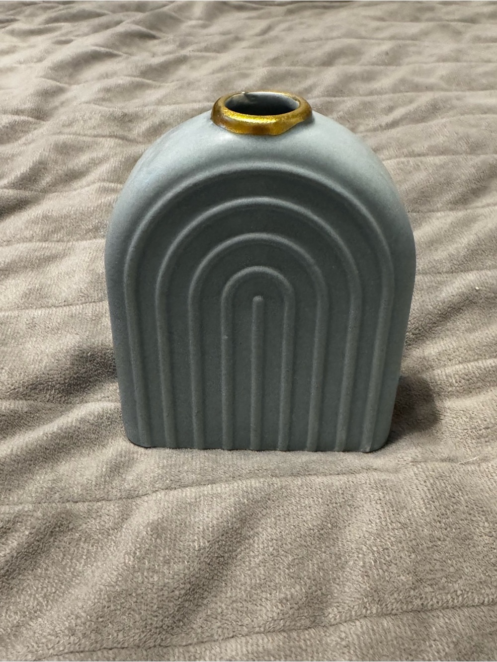 Light Blue Ceramic Arch Vase with Gold Rim - Home Accents
